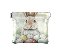 Amooorous Mini estuche de piel impermeable con diseño de conejito blanco con margaritas de conejo para mujer, diseño de feliz Pascua, Feliz Pascua dibujos animados lindo conejo blanco margarita, 1
