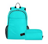 Amooorous Mochila escolar para niños de 9 a 10 años, color cian aguamarina, color liso, con fiambrera, mochila escolar para niños de 9 a 10 años, Cian Aqua Color liso puro liso