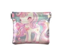 Amooorous Monedero pequeño de piel con diseño de unicornios y estrellas brillantes de dibujos animados para mujer, Lindos unicornios coloridos de dibujos animados que brillan estrellas, 1 size