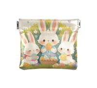 Amooorous Monederos de piel con diseño de conejo blanco con texto "Happy Easter Cartoon Cute White Rabbit Women Men, Feliz Pascua dibujos animados lindo conejo blanco, 1 size