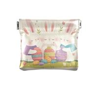Amooorous Monederos de piel para mujer, diseño de conejo blanco con texto "Happy Easter Cartoon Cute Rabbit, Feliz Pascua dibujos animados lindo conejo blanco, 1 size