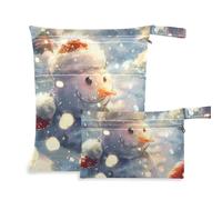 Amooorous Muñeco de nieve en un sombrero de Navidad sonriendo en la nieve, bolsas impermeables para traje de baño, paquete de 2 artículos esenciales de viaje para bebé con asas para piscina, viajes