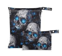 Amooorous Nightmare Skull Blue Neon Eyes - Bolsa impermeable de tela para Halloween, paquete de 2 bolsas de pañales esenciales con asas para playa, playa