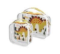 Amooorous Paquete de 2 bolsas colgantes transparentes decorativas con forma de corazón de dinosaurio de dibujos animados estilo garabato aprobado por la TSA, resistente al agua, bolsa de maquillaje de