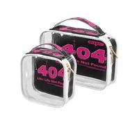 Amooorous Paquete de 2 bolsas de aseo decorativas transparentes 404 Error Life Not Found pequeñas aprobadas por la TSA, resistentes al agua, grandes bolsas de cosméticos para mujeres, artículos