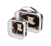 Amooorous Paquete de 2 bolsas de aseo decorativas transparentes con diseño de perro de dibujos animados aprobado por la TSA, resistente al agua, bolsa de maquillaje pequeña para afeitado, Bienvenido a