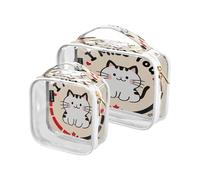 Amooorous Paquete de 2 bolsas de aseo transparentes decorativas transparentes con diseño de gato blanco con texto en inglés "I Miss You", bolsas multifuncionales aprobadas por la TSA, para mujer,