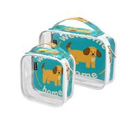 Amooorous Paquete de 2 bolsas de cosméticos transparentes con diseño de perro de dibujos animados para colgar, aprobadas por la TSA, con cremallera, kit de afeitado para hombre, Bienvenido a casa,