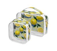 Amooorous Paquete de 2 bolsas de cosméticos transparentes de pintura al óleo con limón amarillo y accesorios de tocador, aprobadas por la TSA para mujer, para bolso, maquillaje compatible con