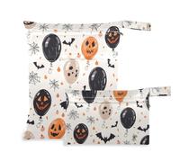 Amooorous Paquete de 2 bolsas de traje de baño con cremallera y globos amarillos de dibujos animados para Halloween, artículos esenciales de viaje para bebé con asas para guardería, guardería