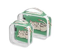 Amooorous Paquete de 2 bolsas organizadoras de maquillaje para hombre, diseño de gato blanco con texto en inglés "I Miss You", I Miss You Cartoon Cute White Cat, 1 size