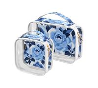 Amooorous Paquete de 2 neceseres decorativos para hombre, diseño de peonías, color azul gloria, aprobado por la TSA, bolsa portátil para brochas de maquillaje, maquillaje esencial, Peony Glory Blue, 1