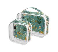 Amooorous - Paquete de 2 pinturas al óleo con girasoles retro amarillos, bolsa de viaje decorativa transparente, bolsa de aseo aprobada por la TSA resistente al agua, bolsa de almacenamiento para,