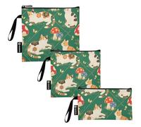 Amooorous Paquete de 3 bolsas reutilizables para sándwich, diseño de gato, hongos, color pastel, organización, para mujeres y niñas