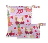 Amooorous Pink Valentine Puppy Love - Bolsas húmedas y secas con cremallera, paquete de 2 artículos esenciales de viaje para bebé con asas para bañarse y bañarse