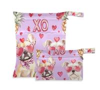 Amooorous Pink Valentine Puppy Love - Bolsas impermeables para pañales, paquete de 2 bolsas húmedas para traje de baño con asas para viajes, piscina