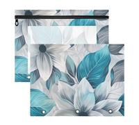 Amooorous Portalápices portalápices para papel A4, carta, paquete de 2 unidades, suministros de arte para profesores, un primer plano de hojas florales grises y verde azulado sobre tela blanca