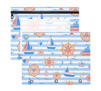 Amooorous Portalápices resistente para bolígrafos para papel A4, cartas, paquete de 2 suministros para profesores, suministros para el aula, diseño de rayas azules y océanos