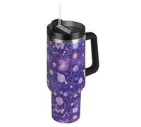 Amooorous Purple Mysterious Universe Planet - Botellas de agua de acero inoxidable de boca ancha al vacío con tapa de popote, taza de café decorativa con tapa para agua, té helado o café, vaso para