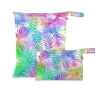 Amooorous Rainbow Tropical Leaf - Bolsas húmedas con cremallera, paquete de 2 bolsas húmedas para traje de baño con asas para baño, guardería