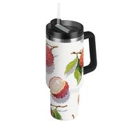 Amooorous Red Lychee - Botella de agua de acero inoxidable reutilizable al vacío con pajilla, resistente a fugas, taza de café decorativa a prueba de derrames para agua, té helado o café, termo vaso