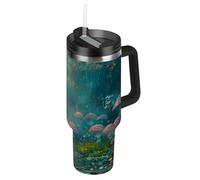 Amooorous Safari Magic Mushroom - Botella de agua de viaje de boca ancha con tapa y popote, taza de café decorativa de acero inoxidable para el hogar, la oficina o el coche, taza térmica para café, 40