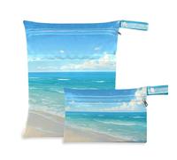 Amooorous Summer Beach Blue Waves - Paquete de 2 bolsas de pañales impermeables con asas para bañarse y bañarse