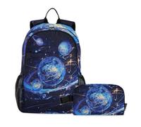 Amooorous Surrealism - Mochila escolar con lonchera para niños de 10 a 12 años, color azul y dorado, Surrealismo Planeta cósmico azul-dorado