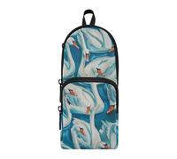 Amooorous Swan′s Down Robin Blue - Estuche de nailon con 3 compartimentos para guardar lápices, gran capacidad, con cremallera, organizador de papelería para adolescentes y niñas, escuela preparada,