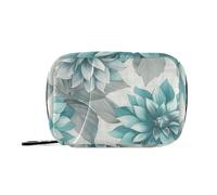 Amooorous Un primer plano de hojas florales grises y verde azulado sobre bolsas de medicina de tela blanca con compartimentos desmontables, práctica funda organizadora con cremallera para bolso