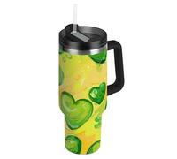 Amooorous Valentine Green Love - Botellas de agua reutilizables al vacío de 40 onzas con tapa y popote, taza de café decorativa de acero inoxidable para agua, té helado o café termos para café, 40