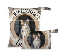 Amooorous Welcome Home - Bolsa de ropa húmeda reutilizable con diseño de gato de dibujos animados, paquete de 2 bolsas de pañales esenciales con asas para viajes, guardería