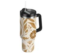 Amooorous William Morris Style Fantasy Sand Floral Vacuum Botella de agua de metal de boca ancha con tapa de popote, taza decorativa de viaje para café caliente, para agua, té helado o café termos