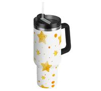 Amooorous Yellow Star Bubble - Vaso aislado al vacío de boca ancha, tapa a prueba de fugas y pajita, taza de café grande decorativa para escuela, deportes, guardería, campamento y más, vasos para el