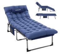 Amopatio Tumbona Plegable de Exterior con Cojín, 200x69x34cm Silla Tumbona, Respaldo Regulable 5 Posiciones, Bolsa Lateral Incluida, para Piscina, Playa, Baño de Sol, Azul
