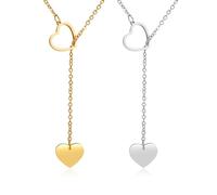 Amor 2Pcs Colgante Cadena De Clavícula, Collar En Forma De Corazón, Cadena De Oro