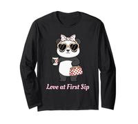 Amor al Primer sorbo Panda Coffee Lover Cute Valentine Manga Larga