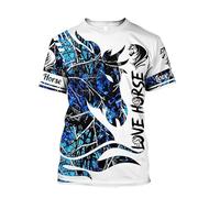 Amor Caballo Impresión 3D Camisetas para Mujeres Hombres Cool Caballo Camisetas Verano Cuello Redondo Manga Corta Tops