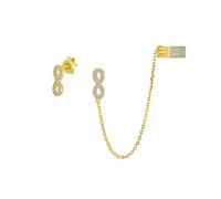 Amor Cadena Simbolo Cartílago Pendientesinfinito Pave Cz Stud Helix Pendiente Juego Para Mujer Amarillo 14K Oro Chapado .925 Plata De Ley