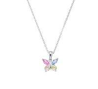 Amor collar con colgante de plata de ley 925 collar de niña, con sintetizador de circonita cúbica, 35+3 cm, plata, mariposa, Viene en caja de regalo de joyería,