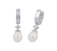 Amor Creoles Pendientes de plata de ley 925 para mujer, con sintetizador de circonitas, con perla cultivada de agua dulce, 2.9 cm, Plata, Viene en caja de regalo de joyería