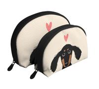 Amor de Cachorro de Perro Salchicha, Bolsa de Maquillaje de Concha, Monedero pequeño para Mujer, Bolsa de artículos de tocador, Bolsa de cosméticos, 2 Piezas