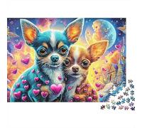 Amor de Chihuahua Único Puzzle 1000 Piezas para Adultos Chihuahua Estrellado Colorido, Desafiante, y Estimulante Puzzle para Adultos 100% Cartón Reciclado 1000 Puzzles Educativo 52x38cm/1000pz