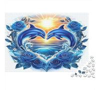 Amor de Delfines Puzzles 1000 Piezas Papel Reciclado para Adultos Puzzle para Adultos Imposible difícil desafiante Juego Educativo Excelente Idea de Regalo para descompresión 52x38cm/1000pcs