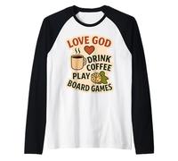 Amor Dios Beber Café Jugar Juegos De Mesa Amante Vintage Camiseta Manga Raglan