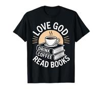 Amor Dios Beber Café Leer Libros Amantes Vintage Christian Camiseta