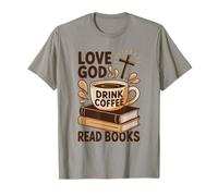 Amor Dios Beber Café Leer Libros Christian Vintage Reading Camiseta