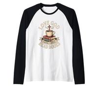 Amor Dios Beber Café Leer Libros Christian Vintage Reading Camiseta Manga Raglan