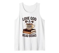 Amor Dios Beber Café Leer Libros Christian Vintage Reading Camiseta sin Mangas