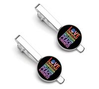 Amor, empatía, compasión, inclusión, paz, bondad. 3 sujetacorbatas plateados para hombre. Juego de 2 sujetacorbatas redondos para corbata. Ideales para bodas, aniversarios, negocios y graduaciones.